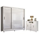 Ver imagem 1 de Guarda Roupa Casal Itália 3 Portas de Correr 2 Gavetas MDF-MDP Branco Brilho com Cômoda Santos