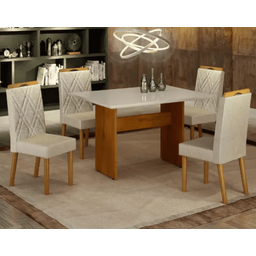Conjunto de Mesa Uai Isis 120x90cm com 4 Cadeiras Olga - Cinamomo/off White - 4
