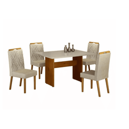Conjunto de Mesa Uai Isis 120x90cm com 4 Cadeiras Olga - Cinamomo/off White - 1