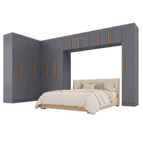 Guarda Roupas Modulado Closet de Canto Quarto Completo 14 Portas Espaço Cama Queen 1,58m Madrid
