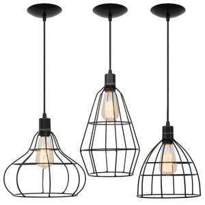 Pendente Trio Aramado Poptem veneza com lâmpada st58 220v preto