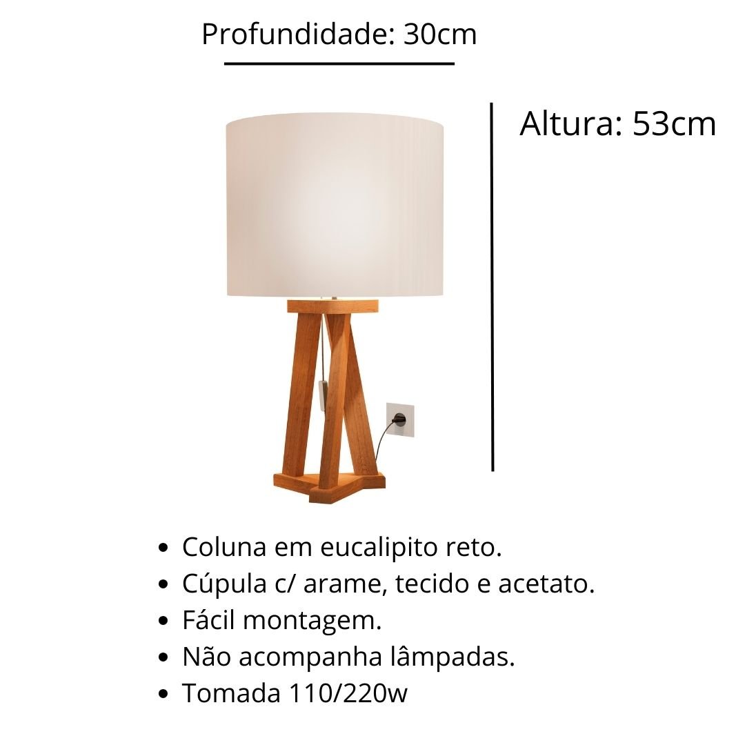 Luminária Abajur de Mesa Canto Tripé Cabeceira e Sala de Estar Luz Ambiente - 2