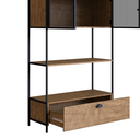 Ver imagem 4 de Estante de Livros Industrial Retrô 90CMX180CM Alta 2 Portas 1 Gaveta Madeira York Marrom