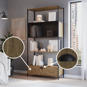 Ver imagem 6 de Estante de Livros Industrial Retrô 90CMX180CM Alta 2 Portas 1 Gaveta Madeira York Marrom