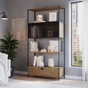 Ver imagem 1 de Estante de Livros Industrial Retrô 90CMX180CM Alta 2 Portas 1 Gaveta Madeira York Marrom