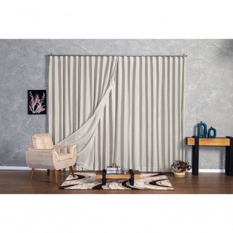 Cortina Microfibra com Linho 4,00x2,80 para Trilho Duplo Palha