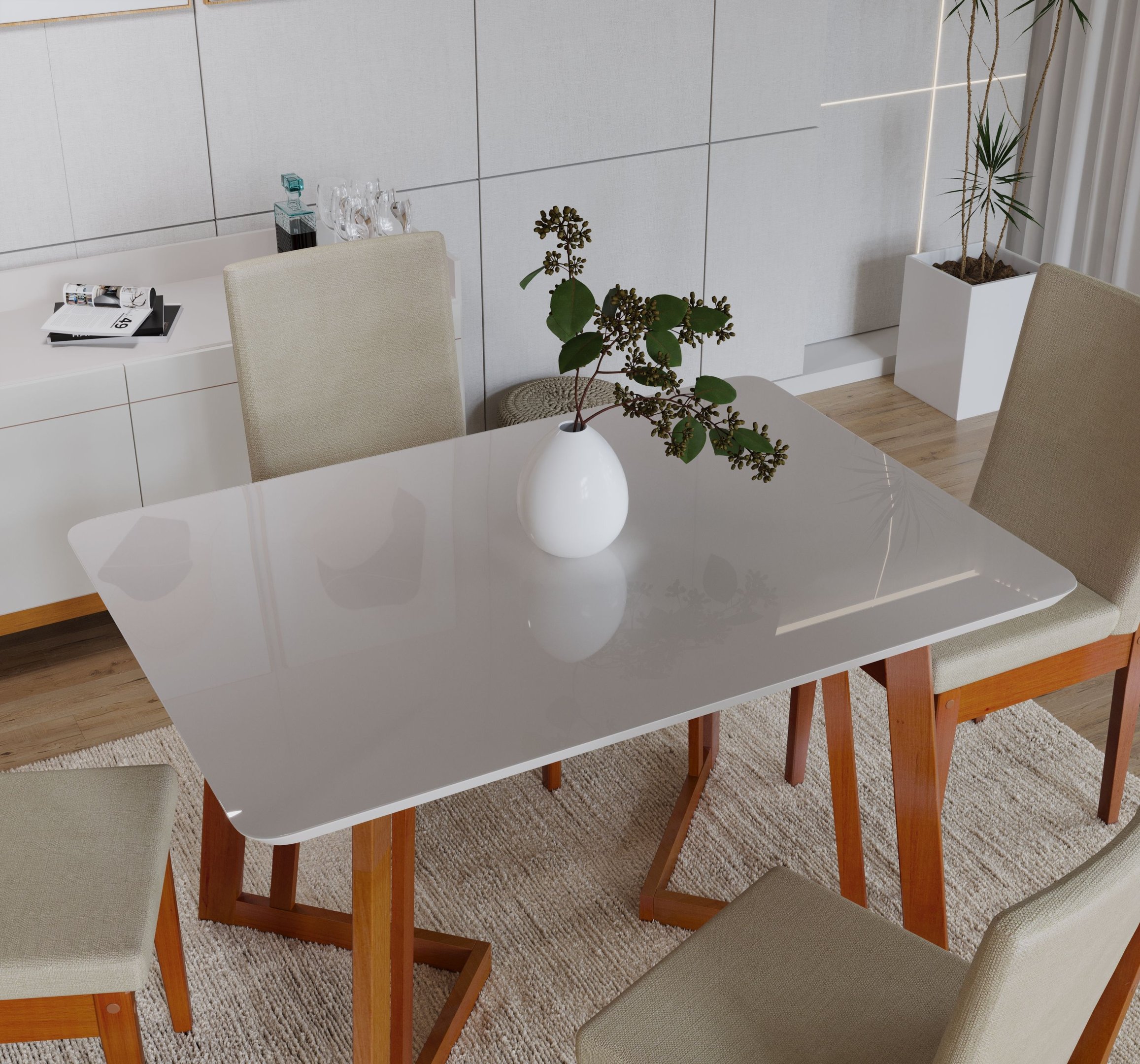 Conjunto Sala De Jantar 4 Lugares Madeira Mesa Califórnia E Cadeira Dakota Tecido A40  - 8
