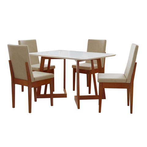 Conjunto Sala de Jantar 4 Lugares Retangular Vidro Madeira Califórnia e Cadeira Dakota Tecido A40