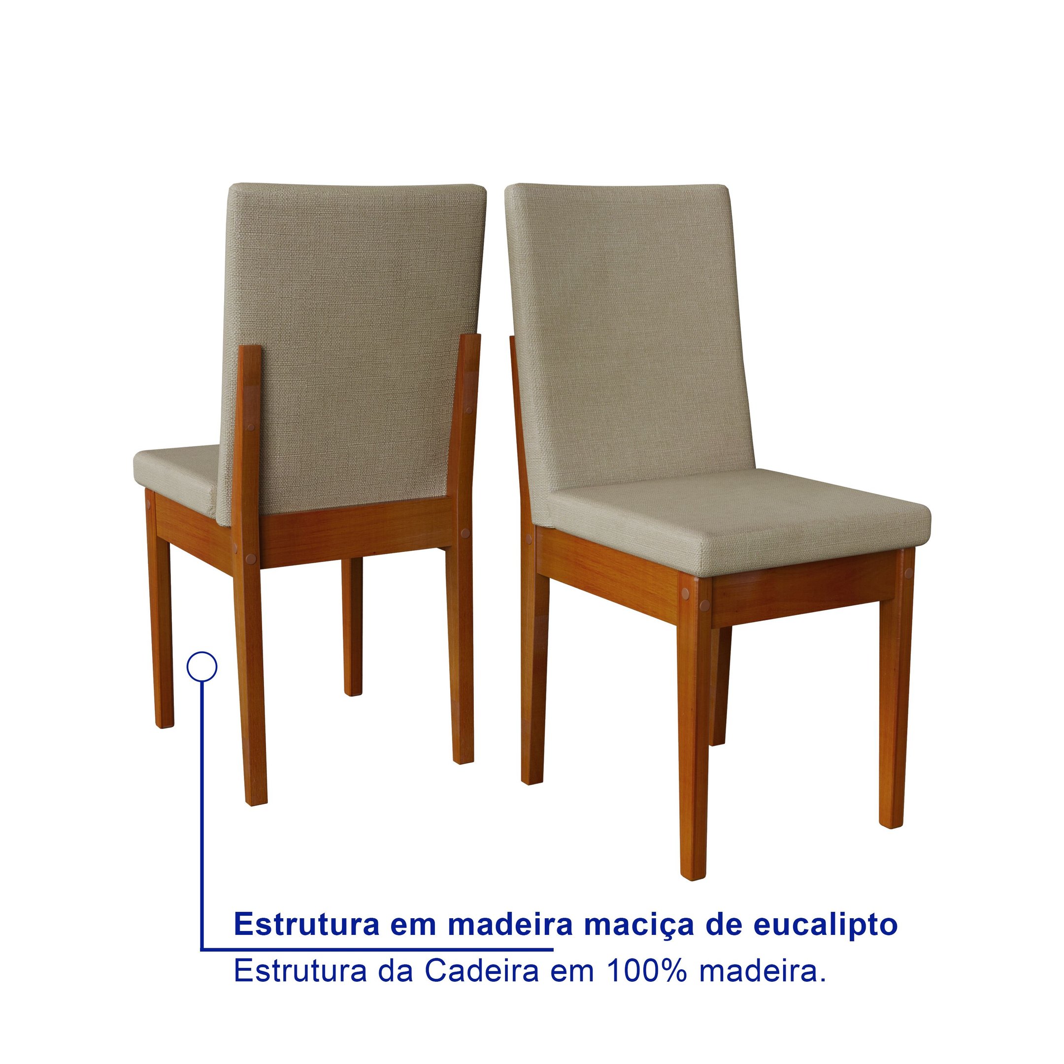 Conjunto Sala De Jantar 4 Lugares Madeira Mesa Califórnia E Cadeira Dakota Tecido A40  - 9