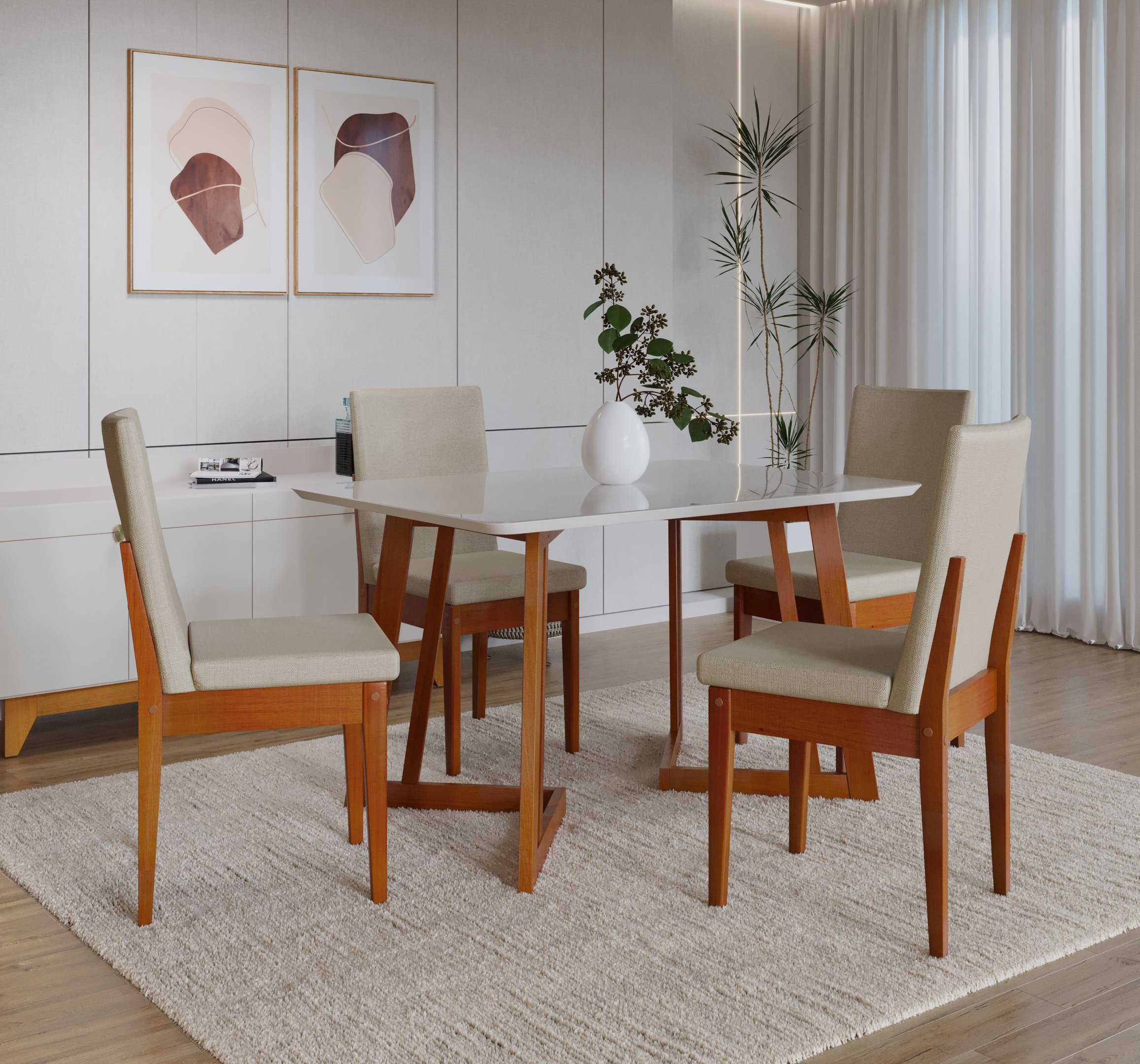 Conjunto Sala De Jantar 4 Lugares Madeira Mesa Califórnia E Cadeira Dakota Tecido A40 
