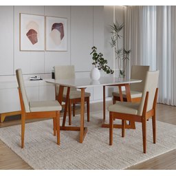 Conjunto Sala De Jantar 4 Lugares Madeira Mesa Califórnia E Cadeira Dakota Tecido A40  - 1