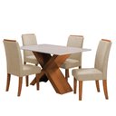 Ver imagem 1 de Conjunto de Mesa Sala de Jantar Tampo com Vidro 1,36m 4 Cadeiras Grécia Dobuê