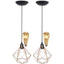 Ver imagem 1 de 2 Pendentes Aramado Diamante Teto Luminária Retrô Balcão Cobre Rose Gold 2 Lâmpadas Led ST64 Vintage