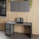 Ver imagem 1 de Mesa Escrivaninha 150cm e 2 Armários Aéreos 4 Portas F5 Cor:cinza Sagrado com Preto