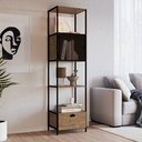Ver imagem 1 de Estante de Livros Industrial Retrô 46,5CMX180CM Alta 1 Porta 1 Gaveta Madeira York Marrom