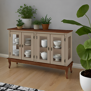 Cristaleira de Madeira 4 Portas 1 Prateleira e Pés Luiz Xv - Amêndoa com Tampo e Base Imbuia Glazer