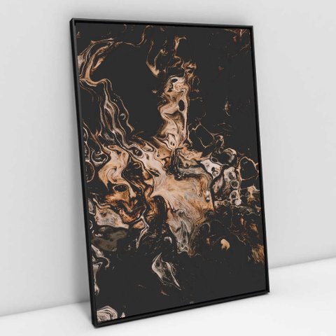 Quadro Decorativo em Canvas Abstrato Black Mármore - Moldura Preta - 60 x 40cm