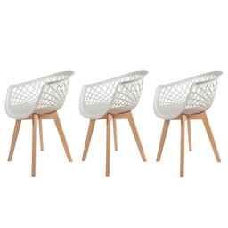 Kit 3 Cadeiras Para Mesa De Jantar Sala Cozinha Web Wood Branca Base Madeira - 1