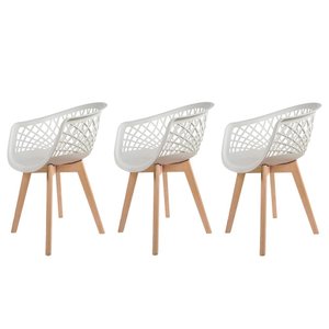 Kit 3 Cadeiras Para Mesa De Jantar Sala Cozinha Web Wood Branca Base Madeira