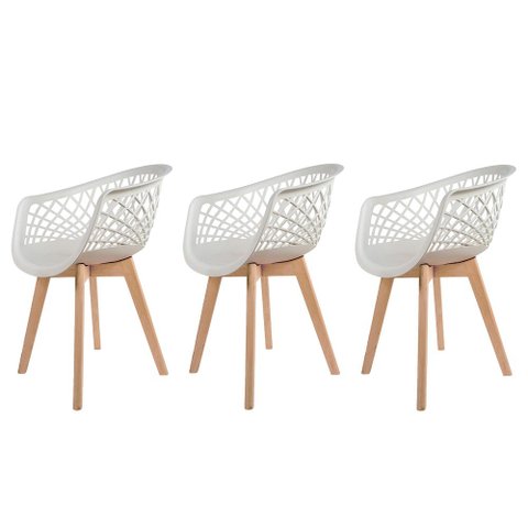 Kit 3 Cadeiras Para Mesa De Jantar Sala Cozinha Web Wood Branca Base Madeira