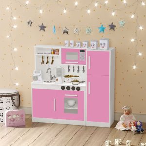 Cozinha de Brinquedo Infantil em Mdf com Geladeira, Pia, Fogão, Forno e Micro-ondas:rosa