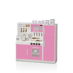 Cozinha de Brinquedo Infantil em Mdf com Geladeira, Pia, Fogão, Forno e Micro-ondas:rosa - 2