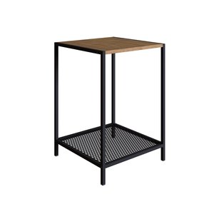 Mesa Lateral Auxiliar Industrial Retrô Quadrada 1 Prateleira Madeira/Aço York