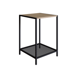 Mesa Lateral Auxiliar Industrial Retrô Quadrada 1 Prateleira Madeira/Aço York - 2