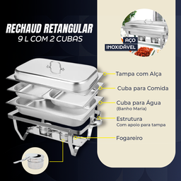 Rechaud Retangular 9 L com 2 Cubas 1/2 Banho Maria Gourmet - Brinovar - 3