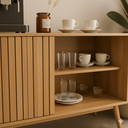 Ver imagem 5 de Aparador Buffet Decorativo Trancoso Porta de Correr Ripada Tampo em Mdf para Hall de Entrada Sala