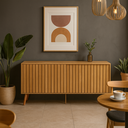 Ver imagem 1 de Aparador Buffet Decorativo Trancoso Porta de Correr Ripada Tampo em Mdf para Hall de Entrada Sala