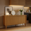 Ver imagem 2 de Aparador Buffet Decorativo Trancoso Porta de Correr Ripada Tampo em Mdf para Hall de Entrada Sala