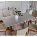 Ver mais imagens de Conjunto Mesa Com Vidro Pés Madeira Maciça 6 Cadeiras Madeira Dakota Tecido A40 