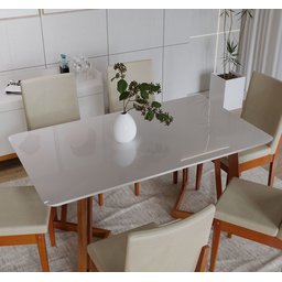 Conjunto Mesa Com Vidro Pés Madeira Maciça 6 Cadeiras Madeira Dakota Tecido A40  - 8