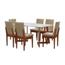 Ver imagem 2 de Conjunto Mesa Com Vidro Pés Madeira Maciça 6 Cadeiras Madeira Dakota Tecido A40 