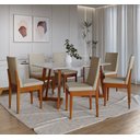 Ver imagem 1 de Conjunto Mesa Com Vidro Pés Madeira Maciça 6 Cadeiras Madeira Dakota Tecido A40 