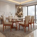 Ver imagem 1 de Conjunto Mesa Com Vidro Pés Madeira Maciça 6 Cadeiras Madeira Dakota Tecido A40 