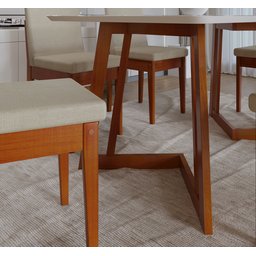 Conjunto Mesa Com Vidro Pés Madeira Maciça 6 Cadeiras Madeira Dakota Tecido A40  - 7