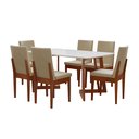 Ver imagem 2 de Conjunto Mesa Com Vidro Pés Madeira Maciça 6 Cadeiras Madeira Dakota Tecido A40 
