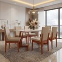 Ver imagem 1 de Conjunto Mesa com Vidro Pés Madeira Maciça 6 Cadeiras Madeira Dakota Tecido A40