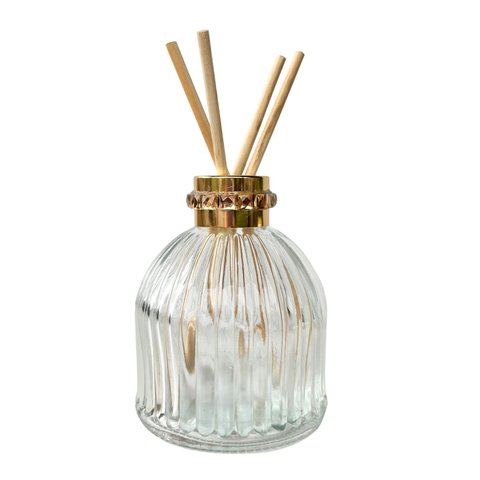 Difusor Decorativo Dourado de Vidro com Detalhe Pedrarias