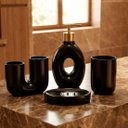 Ver imagem 1 de Jogo de Banheiro Acessórios Lavabo Elegante Preto Kit 4pçs