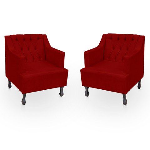 Kit 2 Poltronas para Sala de Estar Clássica Confortável e Reforçada Suede Elizabeth:bordo
