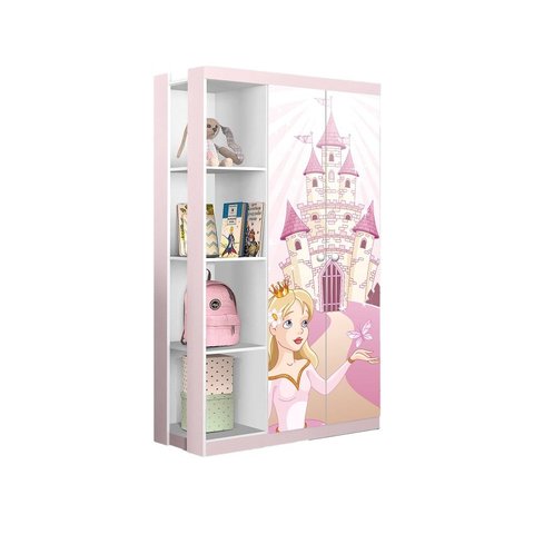 Roupeiro Infantil Guarda Roupa 2 Portas 4 Nichos Lara:Rosa/Princesa