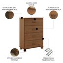 Ver imagem 3 de Cômoda Quarto 79cm 4 Gavetas Madeira Maciça Lone Castanho F07 - Mpozenato