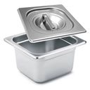 Ver imagem 1 de Conj 3 Cuba Gastronômica Inox GN 1/6x100 mm 1,5 Litro com Tampa Sem abertura SB 1/6X100 COM TAMPA