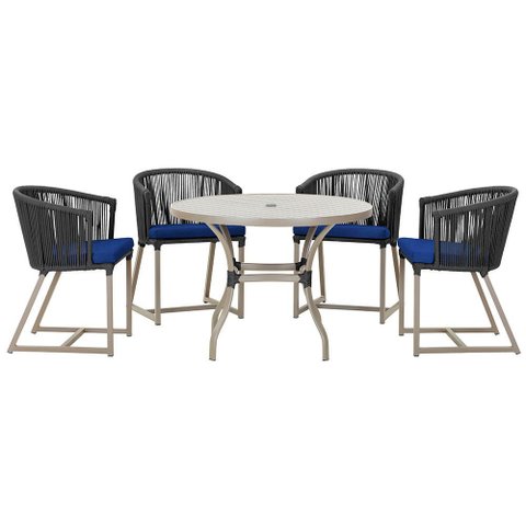 Mesa com 4 Cadeiras de Jantar Roma 100cm e Noronha em Aluminío Fendi Corda Nautica Estofado 10 Trama