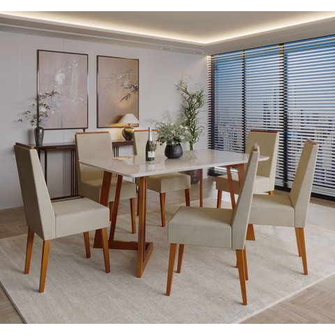 Conjunto Sala De Jantar Madeira Maciça Com Vidro 6 Cadeiras Califórnia 