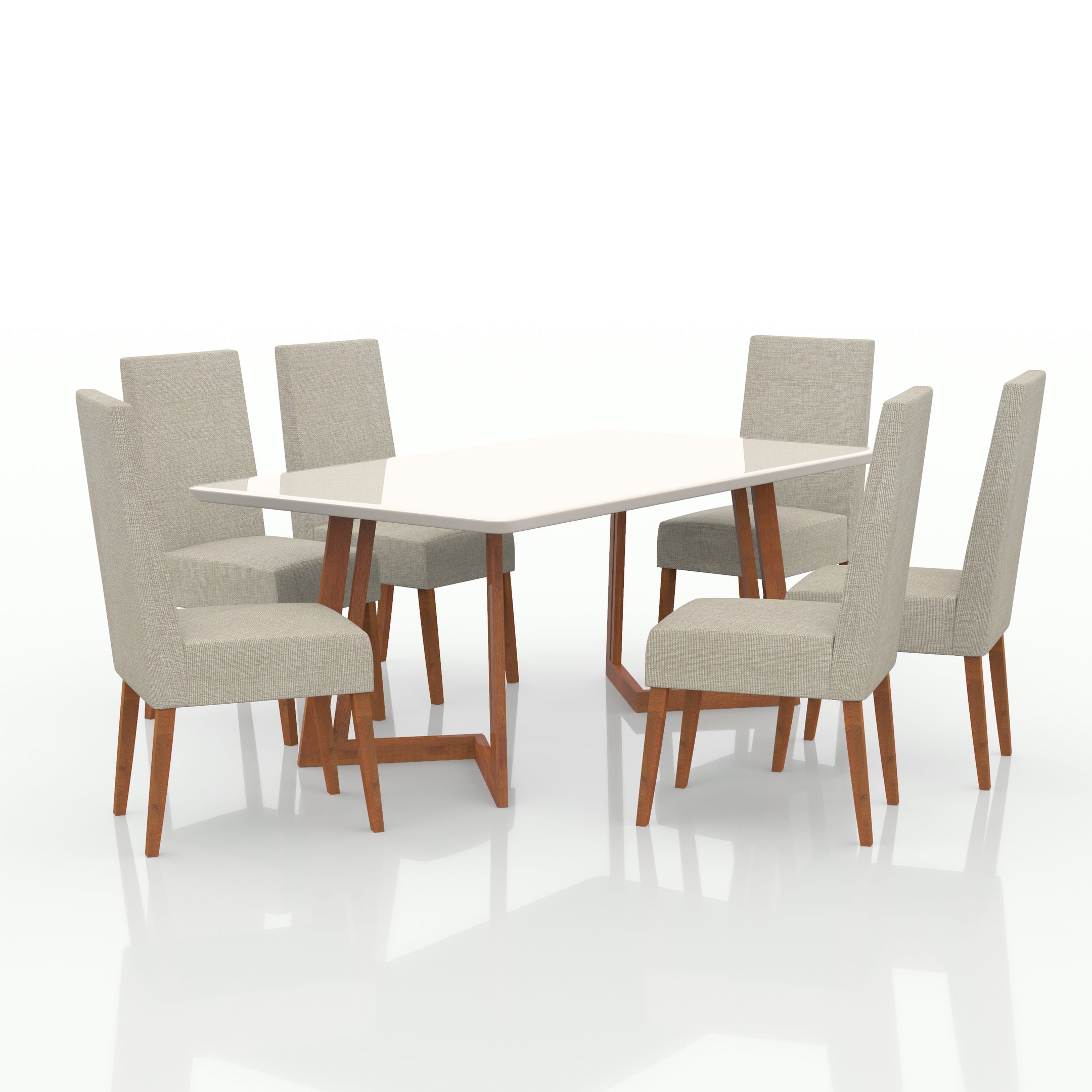 Conjunto Sala de Jantar Madeira Maciça com Vidro 6 Cadeiras California Móveis Meneghetti - 2
