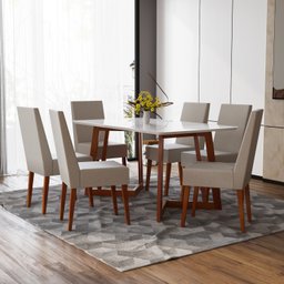 Conjunto Sala De Jantar Madeira Maciça Com Vidro 6 Cadeiras Califórnia  - 1